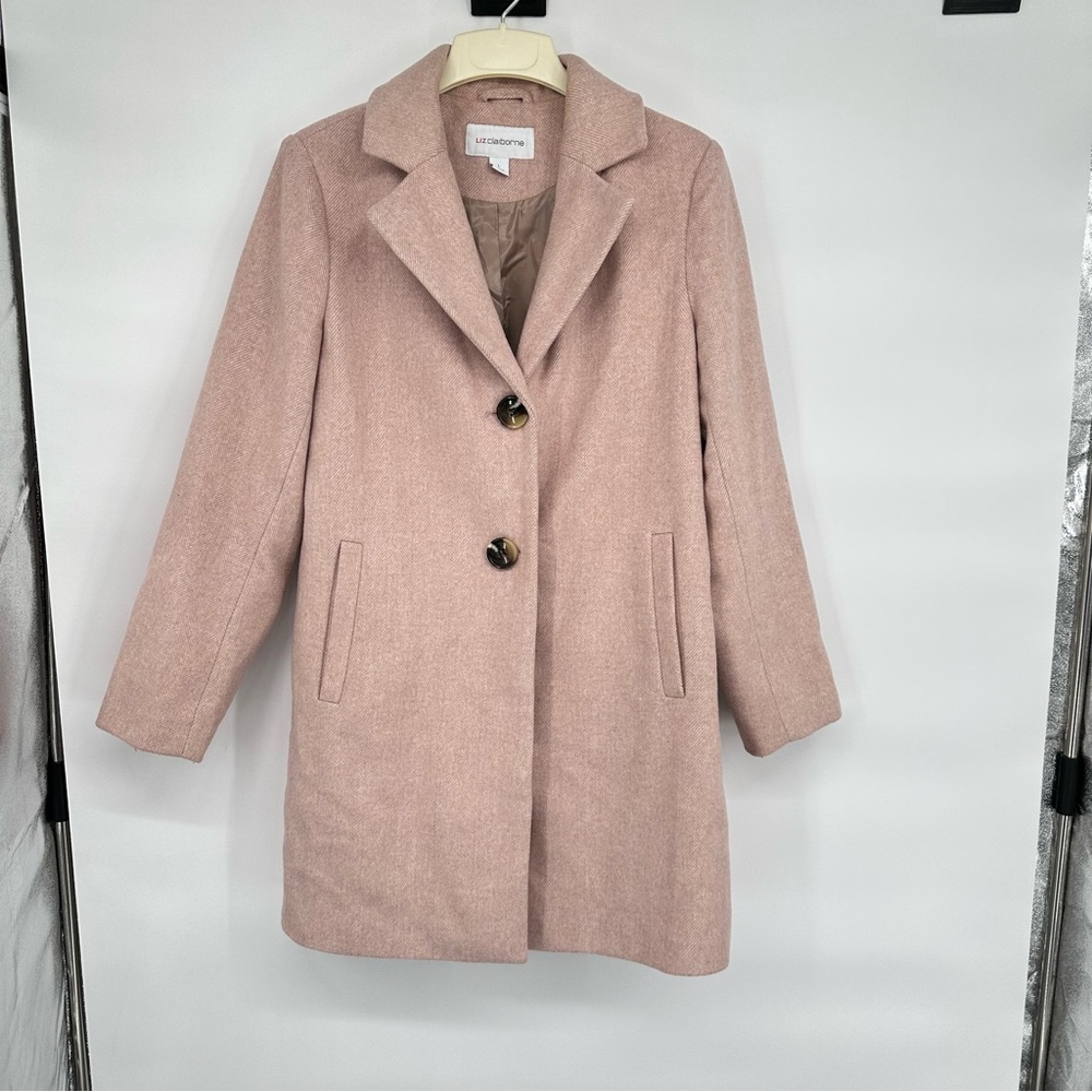 Liz Claiborne Pink Herringbone Wool Blend Pea Coat Large